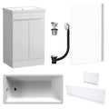 Waterproof 500mm Vanity Unit with Single Ended Bath, Gloss White Panels, Chrome Screen, Bath & Universal Basin Waste