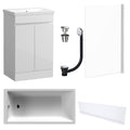 Waterproof 500mm Vanity Unit with Single Ended Bath, Gloss White Front Panel, Chrome Screen, Bath & Universal Basin Waste