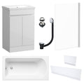Waterproof 500mm Vanity Unit with Single Ended Bath, Gloss White Panels, Chrome Screen, Bath & Slotted Basin Waste