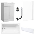 Waterproof 500mm Vanity Unit with Single Ended Bath, Gloss White Front Panel, Chrome Screen, Bath & Slotted Basin Waste