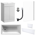 Waterproof 500mm Vanity Unit with Single Ended Bath, Gloss White Panels, Chrome Screen, Bath & Slotted Basin Waste