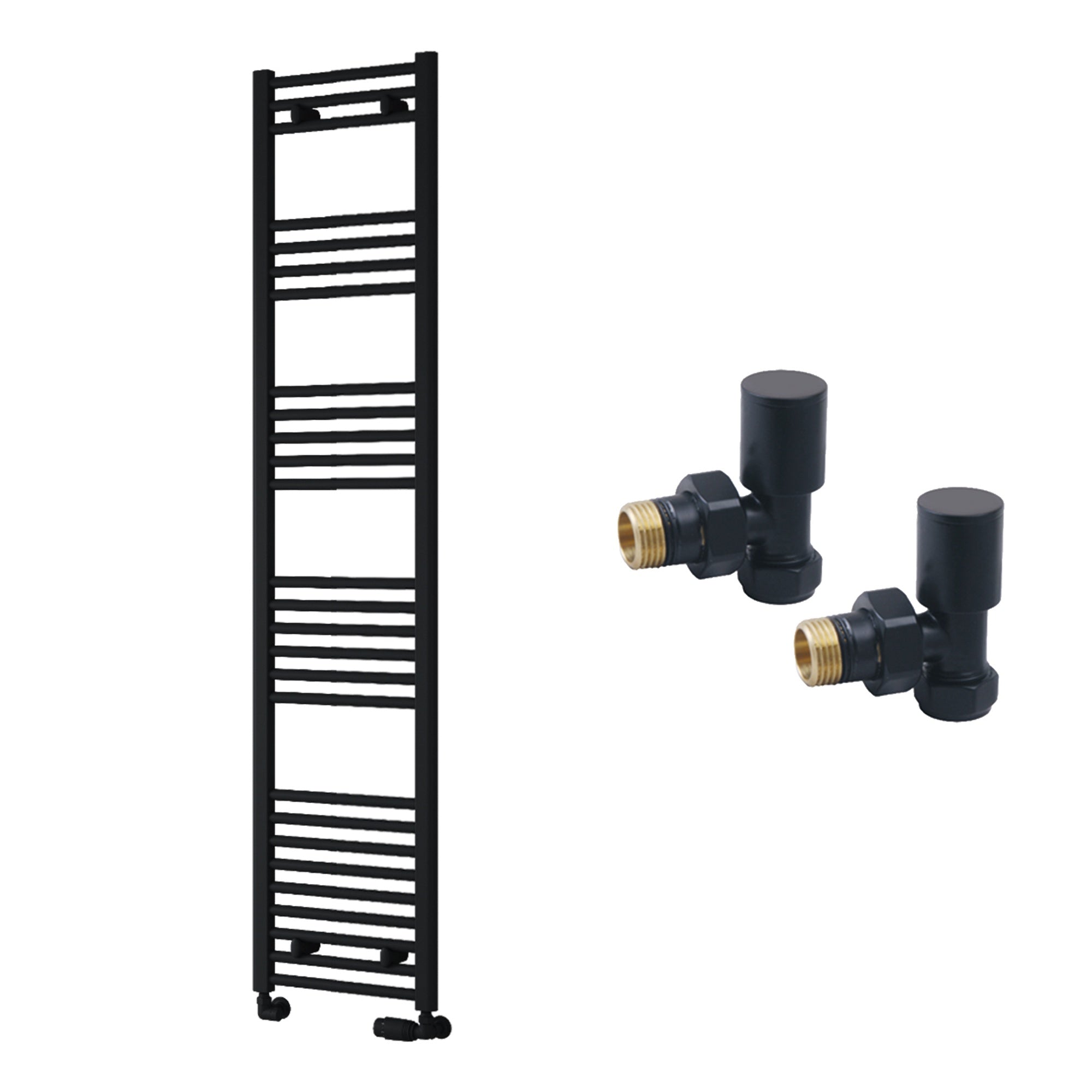 Reina Capo Flat Black Bathroom Heated Towel Rail 1800 x 500mm with Manual Angled Valves - Stylish Mild Steel Ladder Radiator