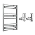 Reina Capo Flat Chrome Bathroom Heated Towel Rail 800 x 400mm with Manual Angled Valves - Stylish Mild Steel Ladder Radiator