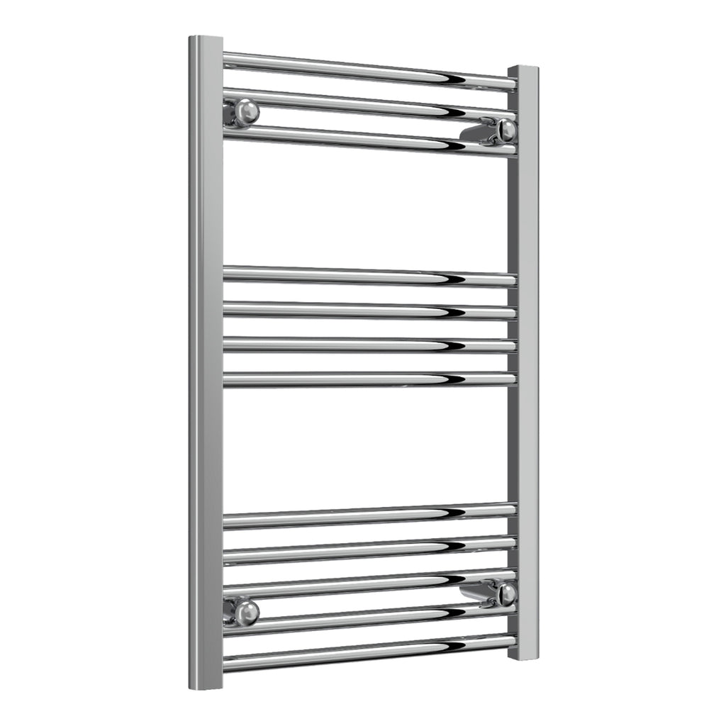 Reina Capo Flat Chrome Bathroom Heated Towel Rail 800 x 500mm with Manual Angled Valves - Stylish Mild Steel Ladder Radiator