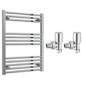 Reina Capo Flat Chrome Bathroom Heated Towel Rail 800 x 600mm with Manual Angled Valves - Stylish Mild Steel Ladder Radiator