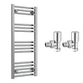 Reina Capo Flat Chrome Bathroom Heated Towel Rail 1000 x 400mm with Manual Angled Valves - Stylish Mild Steel Ladder Radiator