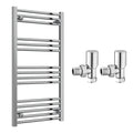 Reina Capo Flat Chrome Bathroom Heated Towel Rail 1000 x 500mm with Manual Angled Valves - Stylish Mild Steel Ladder Radiator