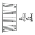 Reina Capo Flat Chrome Bathroom Heated Towel Rail 1000 x 600mm with Manual Angled Valves - Stylish Mild Steel Ladder Radiator