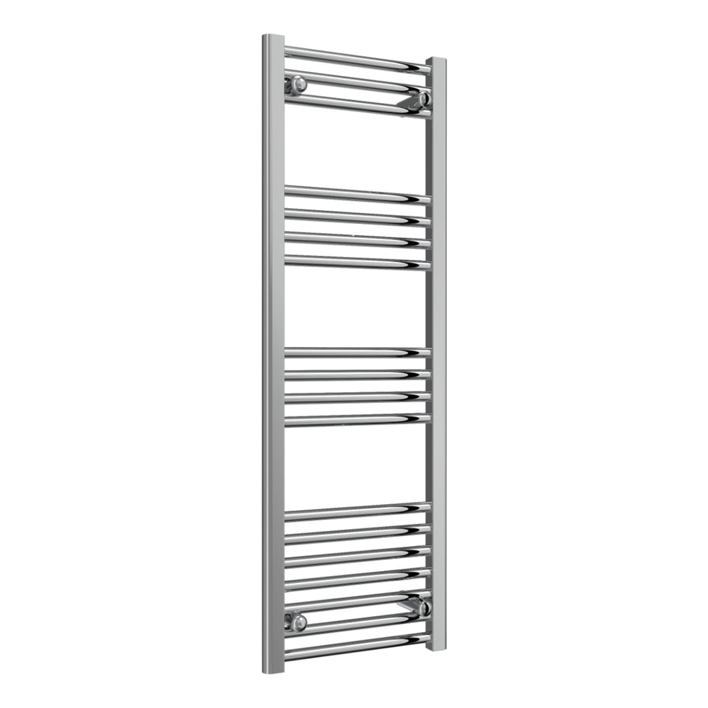 Reina Capo Flat Chrome Bathroom Heated Towel Rail 1200 x 400mm with Manual Angled Valves - Stylish Mild Steel Ladder Radiator