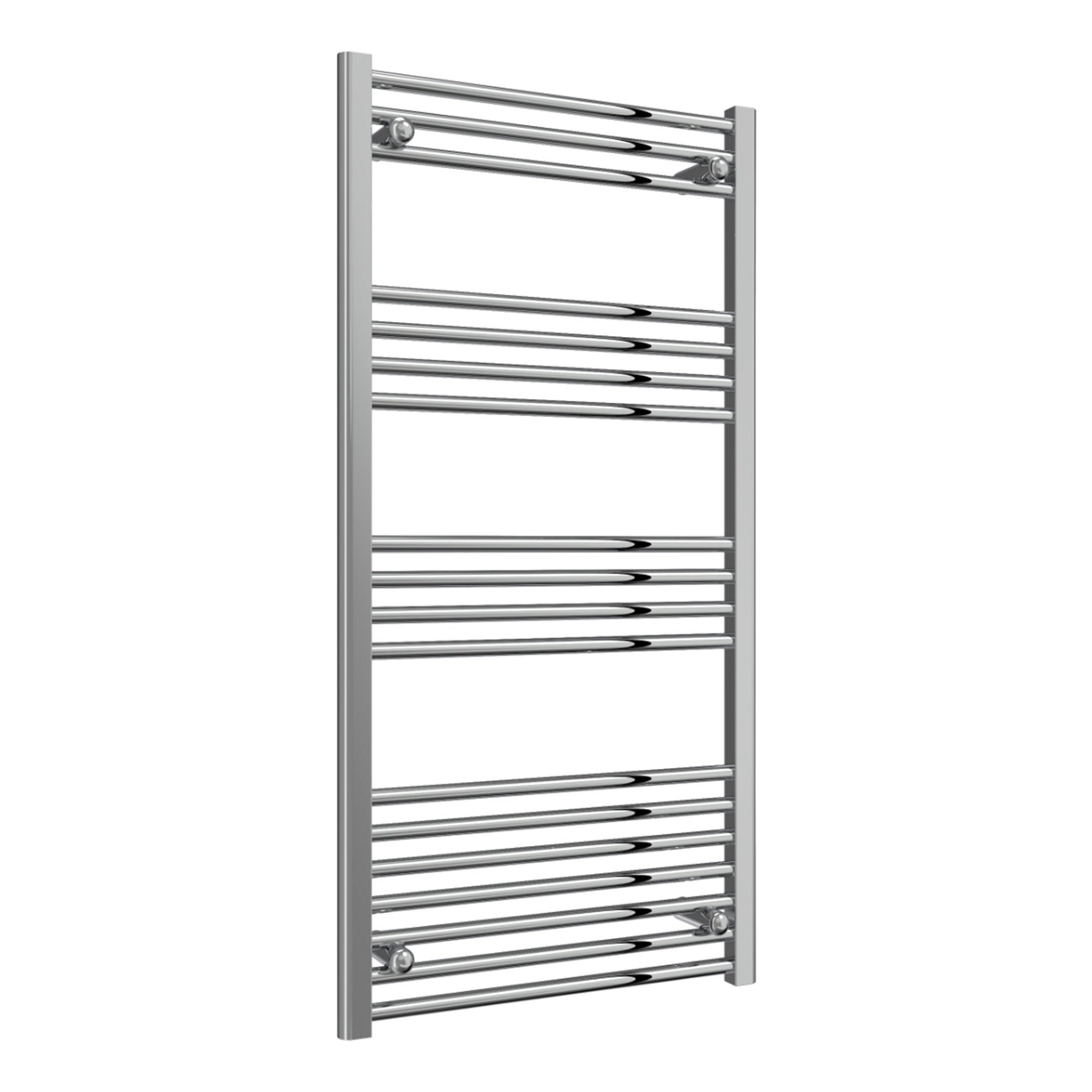 Reina Capo Flat Chrome Bathroom Heated Towel Rail 1200 x 600mm with Manual Angled Valves - Stylish Mild Steel Ladder Radiator