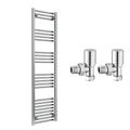Reina Capo Flat Chrome Bathroom Heated Towel Rail 1800 x 400mm with Manual Angled Valves - Stylish Mild Steel Ladder Radiator