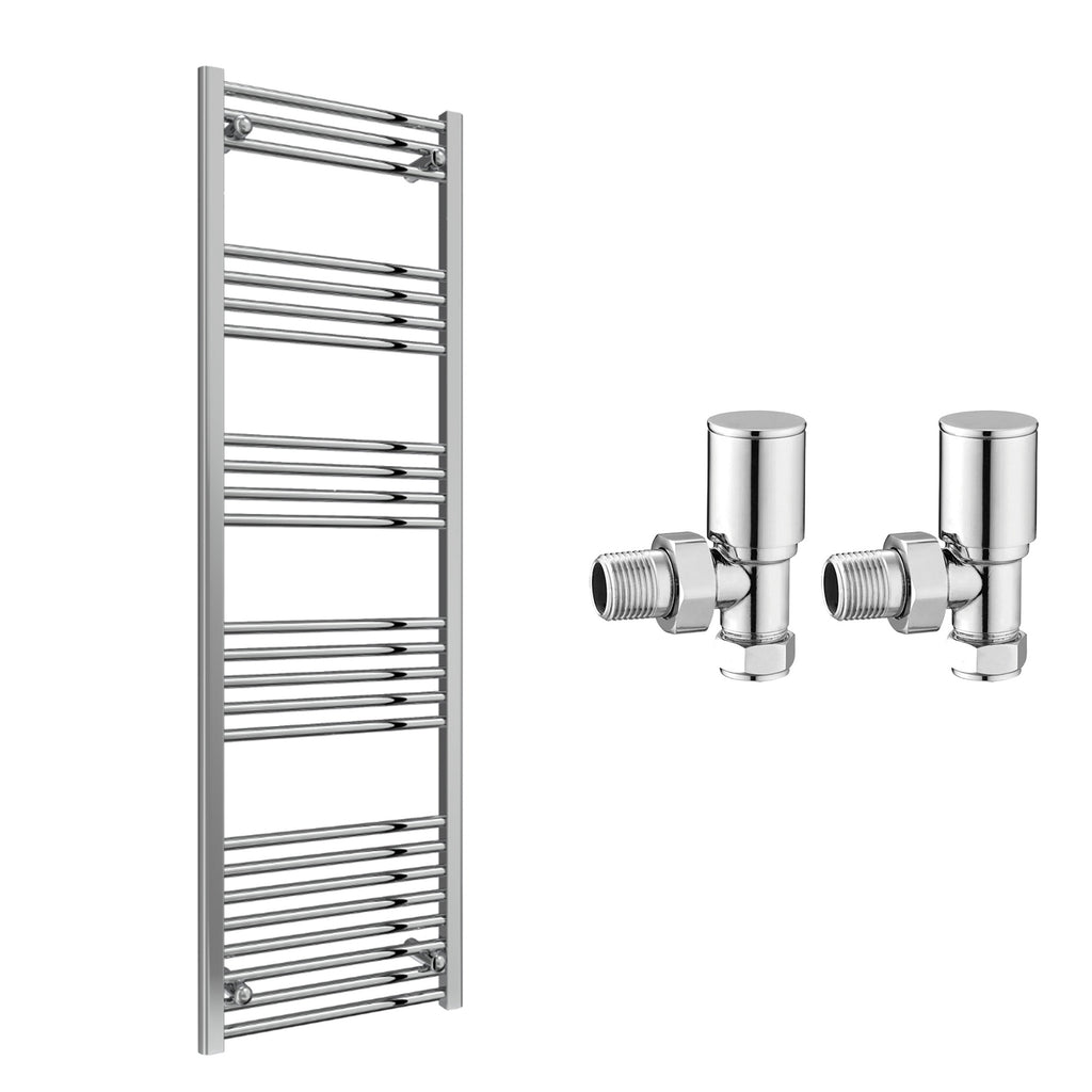 Reina Capo Flat Chrome Bathroom Heated Towel Rail 1800 x 600mm with Manual Angled Valves - Stylish Mild Steel Ladder Radiator