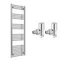 Reina Capo Flat Chrome Bathroom Heated Towel Rail 1800 x 600mm with Manual Angled Valves - Stylish Mild Steel Ladder Radiator