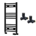 Reina Capo Flat Black Bathroom Heated Towel Rail 800 x 400mm with Manual Straight Valves - Stylish Mild Steel Ladder Radiator