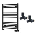 Reina Capo Flat Black Bathroom Heated Towel Rail 800 x 600mm with Manual Straight Valves - Stylish Mild Steel Ladder Radiator