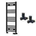 Reina Capo Flat Black Bathroom Heated Towel Rail 1000 x 400mm with Manual Straight Valves - Stylish Mild Steel Ladder Radiator