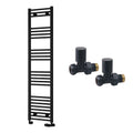 Reina Capo Flat Black Bathroom Heated Towel Rail 1600 x 400mm with Manual Straight Valves - Stylish Mild Steel Ladder Radiator