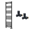 Reina Capo Flat Black Bathroom Heated Towel Rail 1600 x 500mm with Manual Straight Valves - Stylish Mild Steel Ladder Radiator