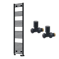 Reina Capo Flat Black Bathroom Heated Towel Rail 1800 x 400mm with Manual Straight Valves - Stylish Mild Steel Ladder Radiator