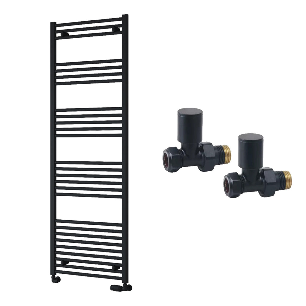 Reina Capo Flat Black Bathroom Heated Towel Rail 1800 x 600mm with Manual Straight Valves - Stylish Mild Steel Ladder Radiator