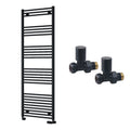Reina Capo Flat Black Bathroom Heated Towel Rail 1800 x 600mm with Manual Straight Valves - Stylish Mild Steel Ladder Radiator