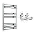 Reina Capo Flat Chrome Bathroom Heated Towel Rail 800 x 400mm with Manual Straight Valves - Stylish Mild Steel Ladder Radiator