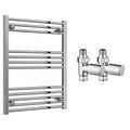Reina Capo Flat Chrome Bathroom Heated Towel Rail 800 x 600mm with Manual Straight Valves - Stylish Mild Steel Ladder Radiator