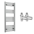 Reina Capo Flat Chrome Bathroom Heated Towel Rail 1000 x 400mm with Manual Straight Valves - Stylish Mild Steel Ladder Radiator