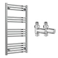 Reina Capo Flat Chrome Bathroom Heated Towel Rail 1000 x 500mm with Manual Straight Valves - Stylish Mild Steel Ladder Radiator