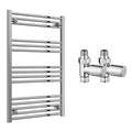 Reina Capo Flat Chrome Bathroom Heated Towel Rail 1000 x 600mm with Manual Straight Valves - Stylish Mild Steel Ladder Radiator