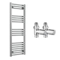 Reina Capo Flat Chrome Bathroom Heated Towel Rail 1200 x 400mm with Manual Straight Valves - Stylish Mild Steel Ladder Radiator