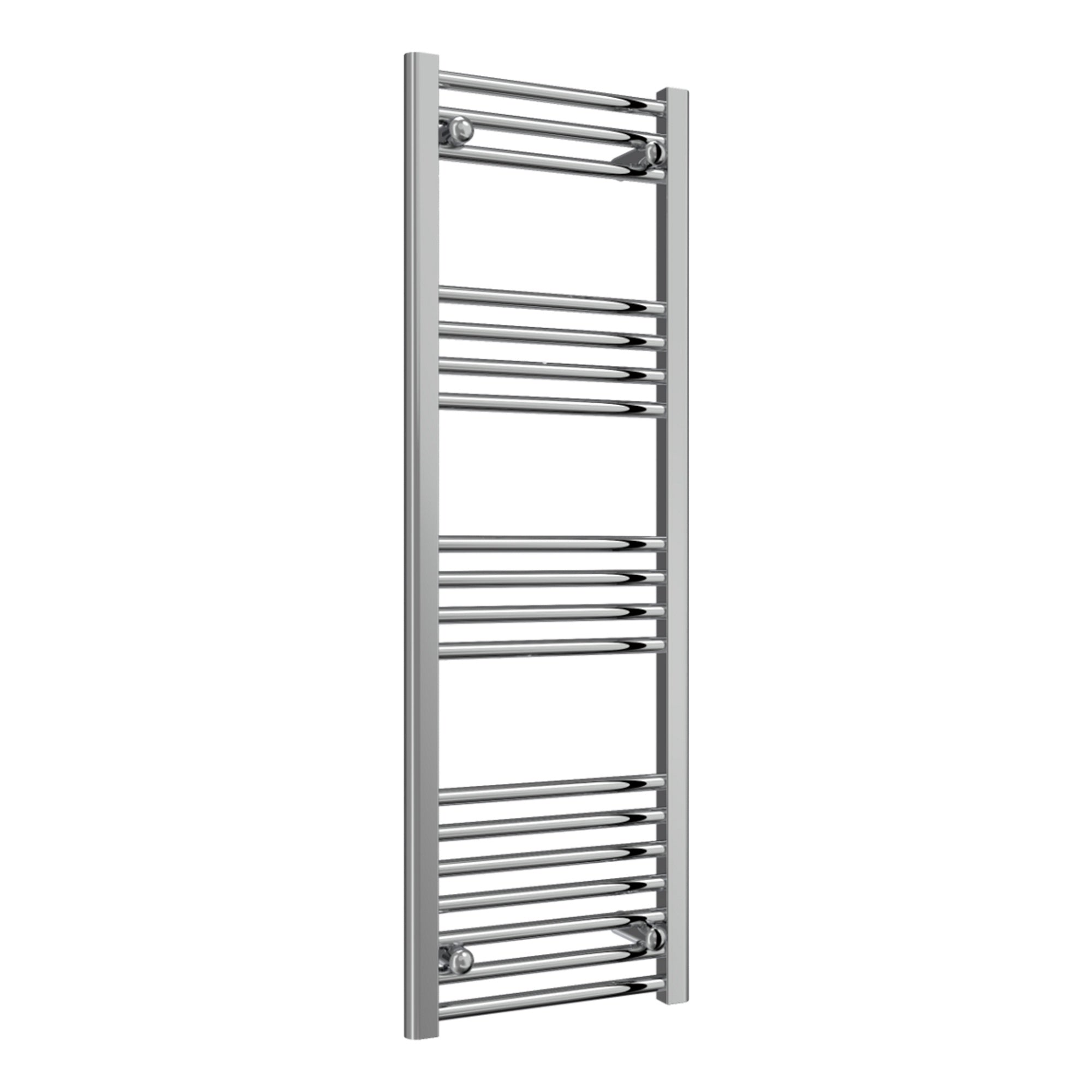 Reina Capo Flat Chrome Bathroom Heated Towel Rail 1200 x 400mm with Manual Straight Valves - Stylish Mild Steel Ladder Radiator