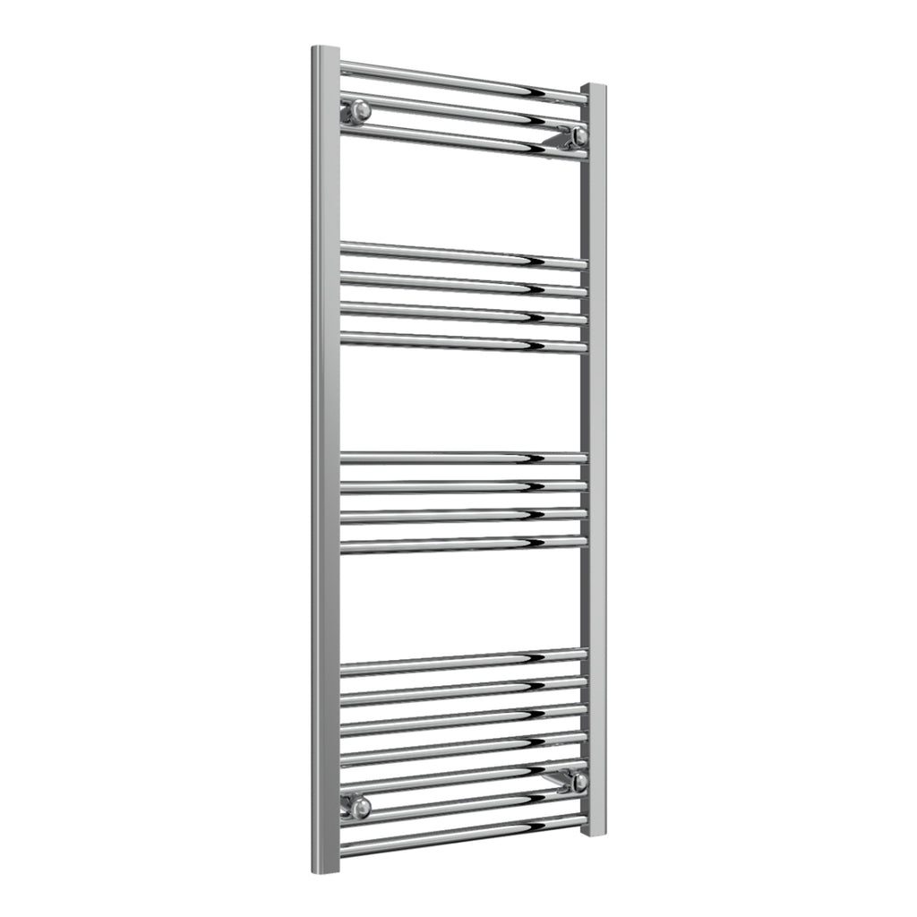 Reina Capo Flat Chrome Bathroom Heated Towel Rail 1200 x 500mm with Manual Straight Valves - Stylish Mild Steel Ladder Radiator