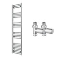 Reina Capo Flat Chrome Bathroom Heated Towel Rail 1600 x 400mm with Manual Straight Valves - Stylish Mild Steel Ladder Radiator