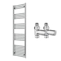 Reina Capo Flat Chrome Bathroom Heated Towel Rail 1600 x 500mm with Manual Straight Valves - Stylish Mild Steel Ladder Radiator