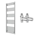 Reina Capo Flat Chrome Bathroom Heated Towel Rail 1600 x 600mm with Manual Straight Valves - Stylish Mild Steel Ladder Radiator