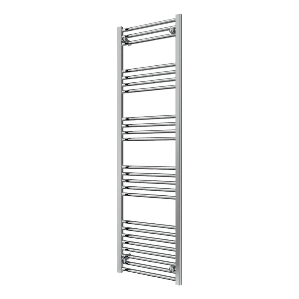 Reina Capo Flat Chrome Bathroom Heated Towel Rail 1600 x 600mm with Manual Straight Valves - Stylish Mild Steel Ladder Radiator