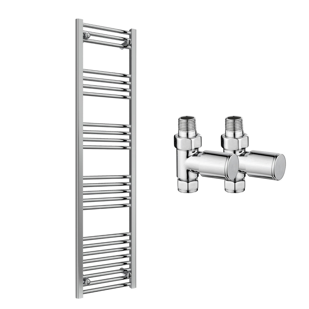 Reina Capo Flat Chrome Bathroom Heated Towel Rail 1800 x 400mm with Manual Straight Valves - Stylish Mild Steel Ladder Radiator