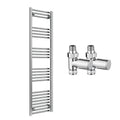 Reina Capo Flat Chrome Bathroom Heated Towel Rail 1800 x 400mm with Manual Straight Valves - Stylish Mild Steel Ladder Radiator
