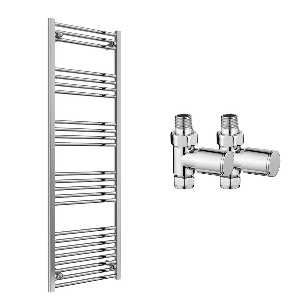 Reina Capo Flat Chrome Bathroom Heated Towel Rail 1800 x 500mm with Manual Straight Valves - Stylish Mild Steel Ladder Radiator