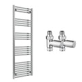 Reina Capo Flat Chrome Bathroom Heated Towel Rail 1800 x 500mm with Manual Straight Valves - Stylish Mild Steel Ladder Radiator