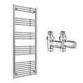 Reina Capo Flat Chrome Bathroom Heated Towel Rail 1800 x 600mm with Manual Straight Valves - Stylish Mild Steel Ladder Radiator