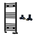 Reina Capo Flat Black Bathroom Heated Towel Rail 800 x 400mm with Manual Corner Valves - Stylish Mild Steel Ladder Radiator