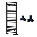 Reina Capo Flat Black Bathroom Heated Towel Rail 1000 x 400mm with Manual Corner Valves - Stylish Mild Steel Ladder Radiator