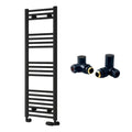 Reina Capo Flat Black Bathroom Heated Towel Rail 1200 x 400mm with Manual Corner Valves - Stylish Mild Steel Ladder Radiator