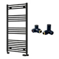 Reina Capo Flat Black Bathroom Heated Towel Rail 1200 x 600mm with Manual Corner Valves - Stylish Mild Steel Ladder Radiator