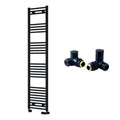 Reina Capo Flat Black Bathroom Heated Towel Rail 1800 x 400mm with Manual Corner Valves - Stylish Mild Steel Ladder Radiator