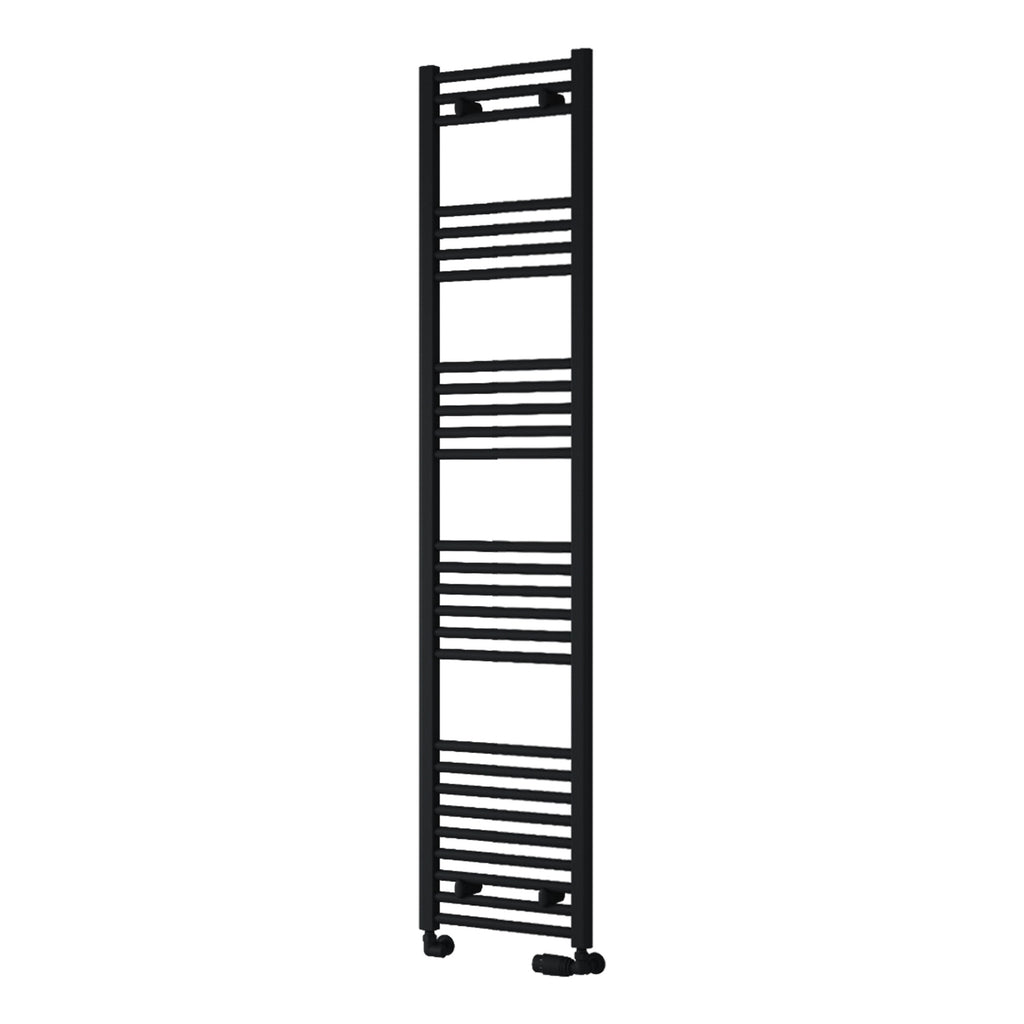 Reina Capo Flat Black Bathroom Heated Towel Rail 1800 x 400mm with Manual Corner Valves - Stylish Mild Steel Ladder Radiator
