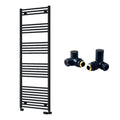 Reina Capo Flat Black Bathroom Heated Towel Rail 1800 x 600mm with Manual Corner Valves - Stylish Mild Steel Ladder Radiator