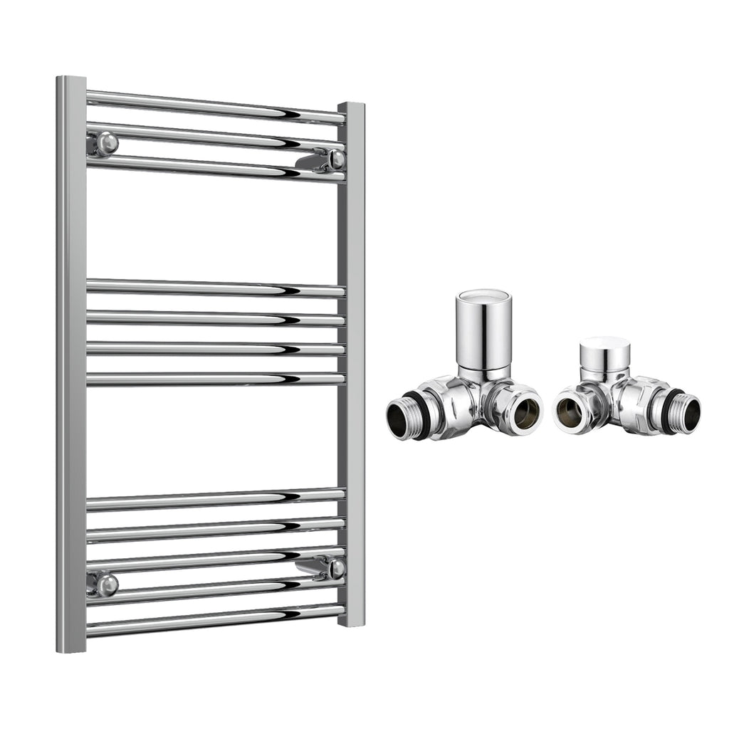 Reina Capo Flat Chrome Bathroom Heated Towel Rail 800 x 400mm with Manual Corner Valves - Stylish Mild Steel Ladder Radiator